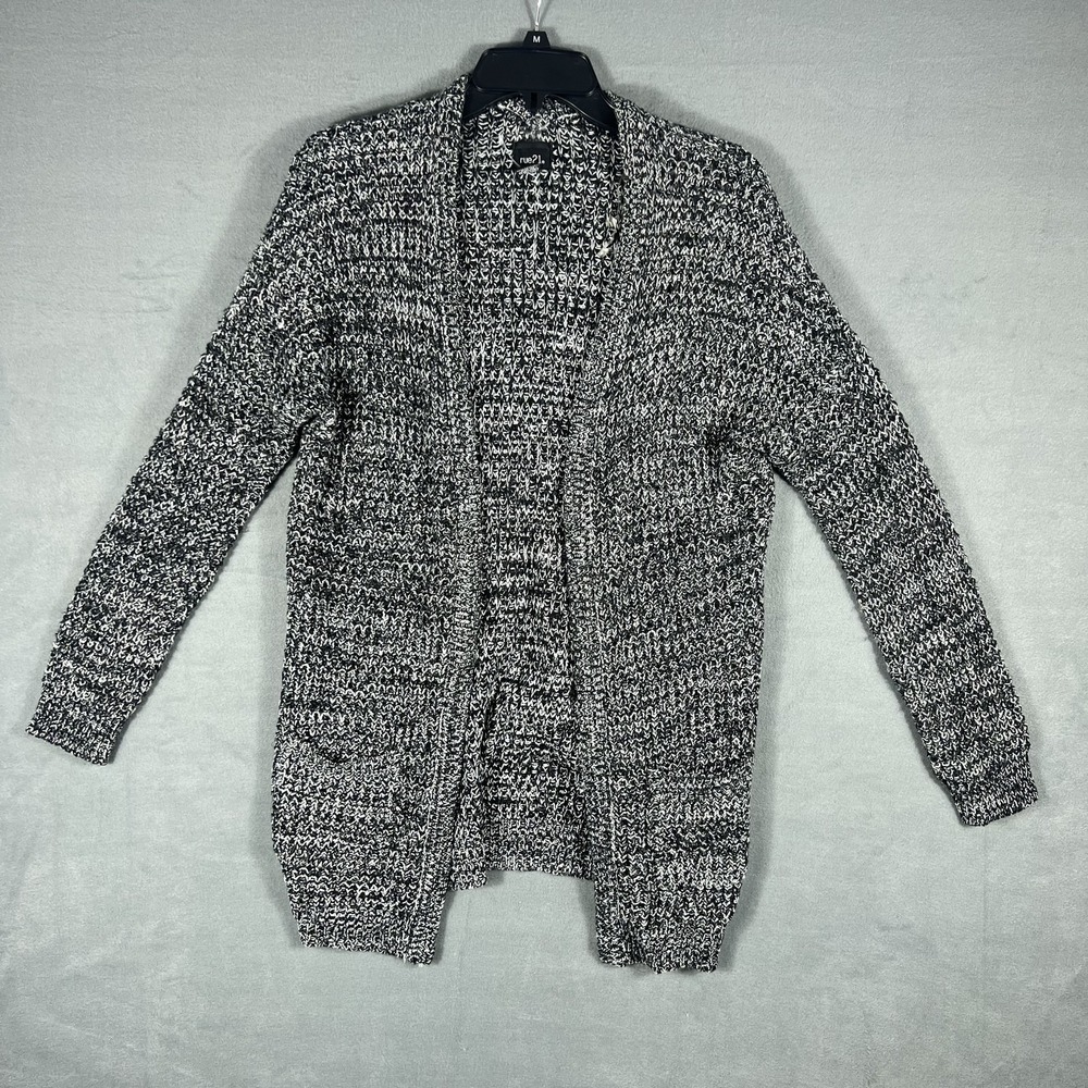 Rue21 Women's Medium Black White Marled Open‎ Front Long Sleeve Cardigan Sweater